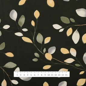 Biante Bavlnený behúň na stôl Sandra SA-722 Vetvičky s lístkami na tmavo zelenom 35x160 cm