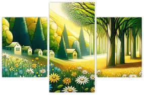 Obraz - Dedina v žlto-zelenej (90x60 cm)