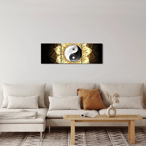 Obraz - Zlatý Yin-Yang (s hodinami) (90x30 cm)
