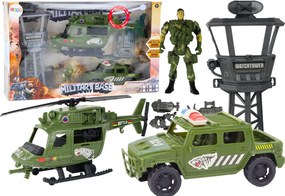 LEAN Toys Vojenská súprava: vrtuľník, bojové vozidlo, veža a vojak
