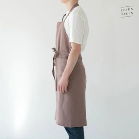 Starofialová ľanová zástera Linen Tales Chef, dĺžka 100 cm