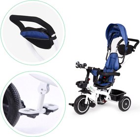 ECOTOYS detská trojkolka 360° otočné sedadlo, 5-bodový pás, odnímateľná strieška, modrá