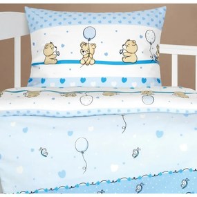 Bellatex Bavlnené obliečky do postieľky Agata Bearmodré, 90 x 135 cm, 45 x 60 cm