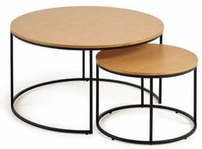 Okrúhle konferenčné stolíky v súprave 2 ks s doskou v dubovom dekore ø 80 cm Yona - Kave Home