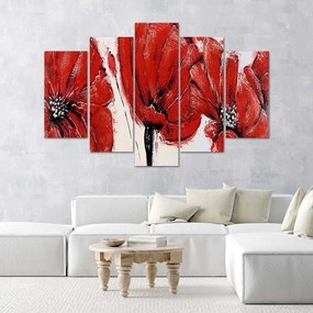 Obraz na plátně pětidílný Červené akrylové květiny - 100x70 cm