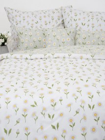 Francúzske bavlnené obliečky Renforcé - Sedmokrásky sivozelené/biele