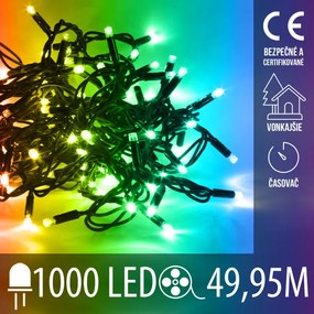 Vianočná led svetelná reťaz vonkajšia s časovačom - 1000led - 49,95m multicolour