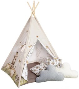 Detský indiánsky stan teepee MACKO s podložkou a vankúšikmi