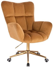 LuxuryForm DESIGN Otočné kreslo AURORA VELUR na zlatej podstave s kolieskami - medové