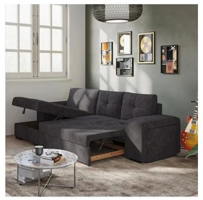 Rozkladacia sedačka s úložným priestorom a taburetom PALERMO, čierna, ľavé prevedenie