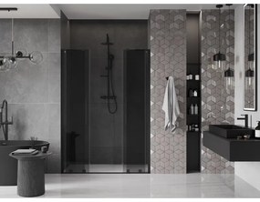 Mexen Velar L Duo, posuvné sprchové dvere do otvoru 160 cm, 8mm šedé sklo, čierna matná, 871-160-003-42-70