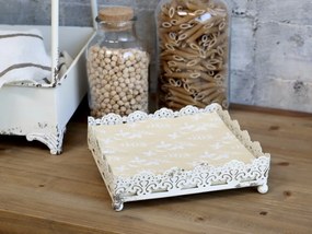 Krémový antik kovový držiak na obrúsky so zdobením a patinou Bione - 17*17*5cm