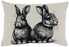 Béžová bavlnená ľanová obliečka na vankúš s králikmi Rabbi - 35*50 cm