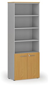 Kombinovaná kancelárska skriňa PRIMO GRAY, dvere na 2 poschodia, 2128 x 800 x 420 mm, sivá/buk
