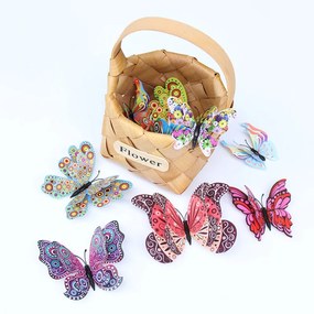 Samolepka na stenu "Realistické plastové 3D Motýle s dvojitými krídlami - Farebné" 12ks 6-12 cm