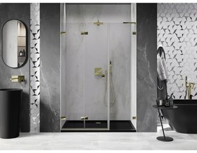 Mexen Lunar-F, L skladacie ľavé sprchové dvere 135 cm, číre sklo, zlatý profil, 836SL-135-050-50-00-L