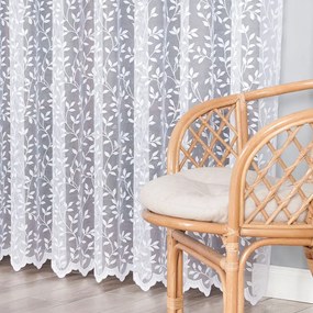 Biela žakarová záclona ANNA so vzorm listov  - šité na mieru