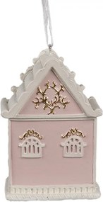 Ružová závesná vianočná ozdoba perníková chalúpka Gingerbread - 6*4*9 cm