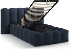 Modrá čalúnená jednolôžková posteľ s úložným priestorom s roštom 90x200 cm Lupine – Micadoni