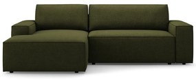 Tmavozelená rozkladacia rohová pohovka z textílie bouclé (ľavý roh) Jodie – Micadoni Home