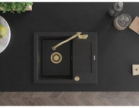 Mexen Enzo, granitový drez 576x465x174 mm, 1-komorový a drezová batéria Carla, čierna-strieborná metalíza, 6506-73-670700-50