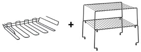 Závesný kovový držiak na poháre a kovové prídavné moduly do kuchyne, SET v čiernej farbe