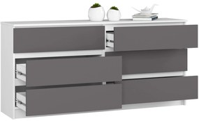 Komoda Kuba 160 cm 6 zásuviek biela/grafitová
