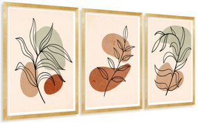 Gario Sada plagátov Flower abstraction - 3 dielna Farba rámu: Zlatá, Veľkosť: 135 x 63 cm