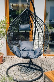 Sivé závesné kreslo KOKON so stojanom, sivý vankúš