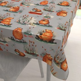 Biante Detský bavlnený obdĺžnikový obrus Sandra SA-711 Kapybary na sivom 140x200 cm