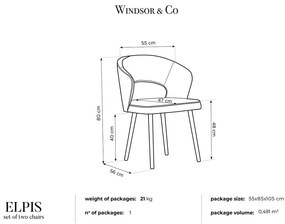 Sada 4 ks Zamatová stolička Elpis dĺžka 55 × šírka 56 × výška 80 cm WINDSOR & CO
