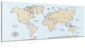 Obraz béžová mapa sveta na modrom pozadí - 120x60