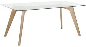 Jedálenský stôl so sklenenou doskou 180 x 90 cm svetlé drevo HUDSON Beliani