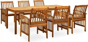 vidaXL 7-dielna záhradná jedálenská súprava s vankúšmi akáciový masív