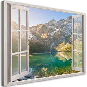 Obraz na plátně, Okno jezera v horách Natura - 100x70 cm