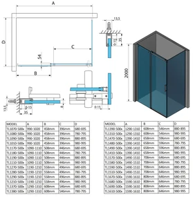 Polysan Polysan, THRON LINE SQUARE štvorcová sprchová zástena 1000x1000mm, TL1010-5002