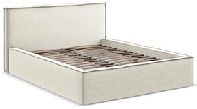 Krémovobiela čalúnená dvojlôžková posteľ s úložným priestorom s roštom 140x200 cm Anani – Makamii