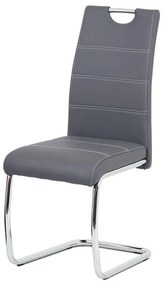 Jedálenská stoličky HC-481 GREY, ekokoža šedá, biele prešitie/nohy kov, chróm