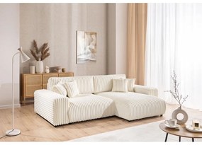 Krémová menčestrová rozkladacia/s úložným priestorom rohová pohovka (pravý roh) Sarina – Ropez