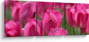 Obraz - Ružové tulipány (s hodinami) (90x30 cm)