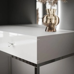 TOALETNÝ STOLÍK EMELINE BIELY LESK + CHRÓM LED ZRKADLO PRAVE