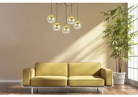 Závesné svietidlo Bergen Gold Spider, 5x zlaté/transparentné sklenené tienidlo (fi 20cm)