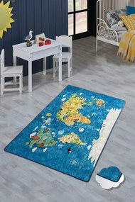 Detský koberec World Map 200x290 cm modrý
