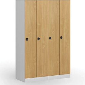 Kovová šatníková skrinka S1, 2-dverová, 1850 x 600 x 500 mm, demont, kódový zámok, laminované dvere, dub prírodný