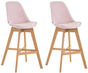 Barová stolička Cannes ~ zamat, drevené nohy natura (SET 2 ks)  - Ružová