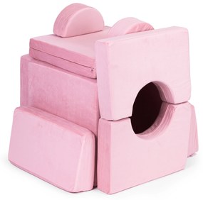 ECOTOYS Modulárna rozkladacia pohovka 2-miestna - 8 mäkkých ružových vankúšov
