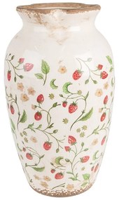 Béžová keramická váza s jahôdkami Wild Strawberries L - Ø 21*37 cm