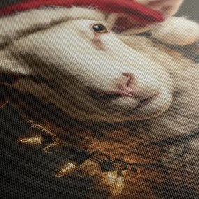 Obraz ovca s vianočnou čiapkou