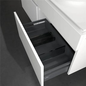 VILLEROY &amp; BOCH Legato závesná skrinka pod umývadlo na dosku (umývadlo vpravo), 4 zásuvky, 1400 x 500 x 550 mm, Glossy White, B59000DH