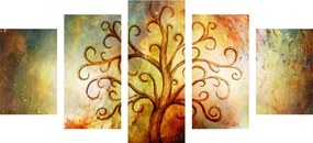 5-dielny obraz strom života na abstraktnom pozadí